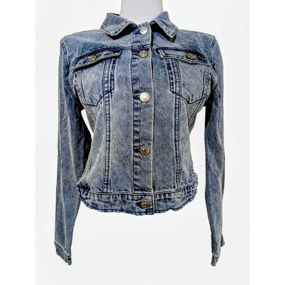 Juicy Couture Cropped Denim Jacket Heart Elbow Patches NWT Size L - Picture 1 of 8